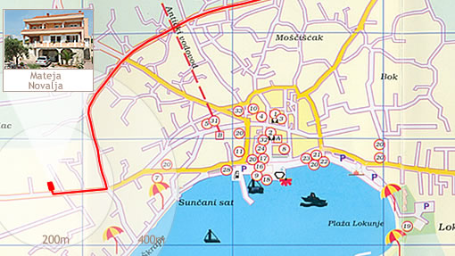 Apartmány Mateja - Novalja (mapa města)